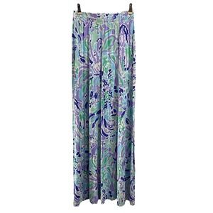 Lilly Pulitzer Women's Rayon&Spandex Floral White/Purple Long Maxi skirt Sz. XS